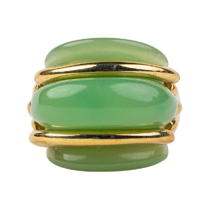 vintage silver rings-Gold and Jade Double Ribbed Ring