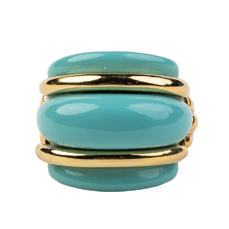 luxury rings for special occasions-Gold and Turquoise Double Ribbed Ring