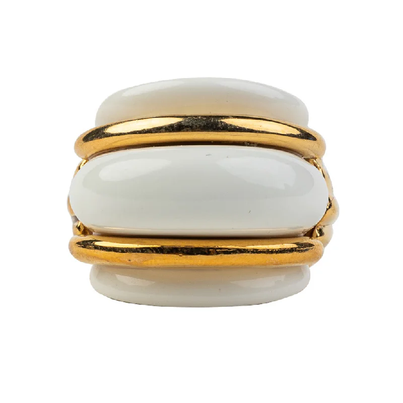 women’s wedding sets-Gold and White Double Ribbed Ring