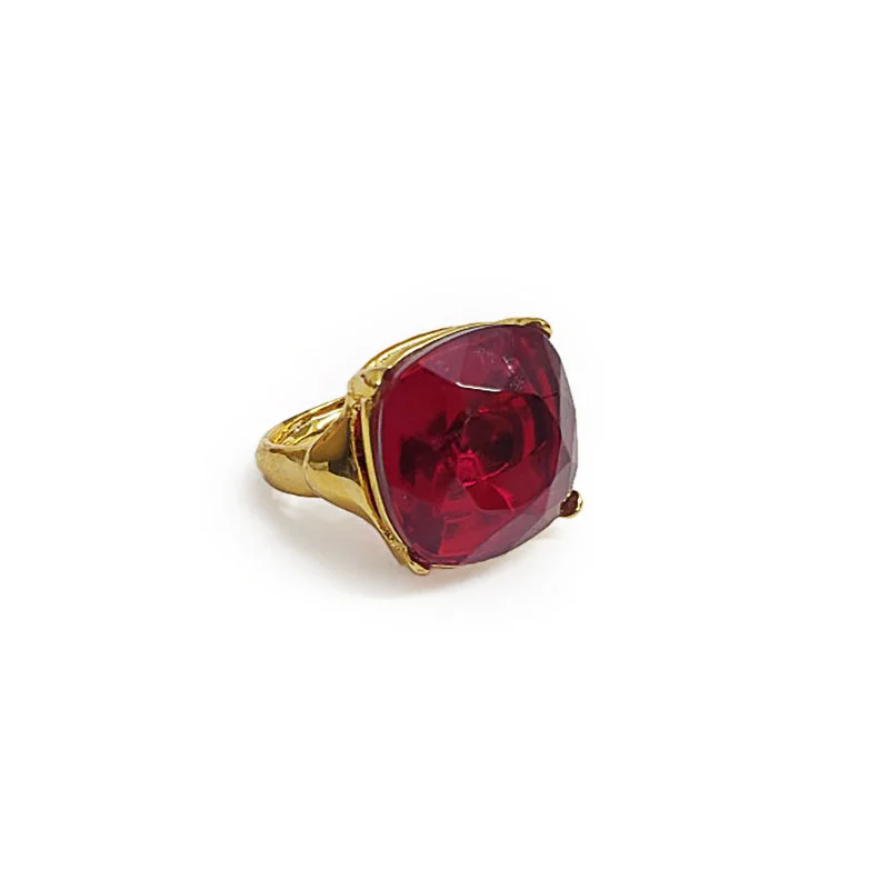 gold cocktail rings-Gold and Ruby Square Stone Ring