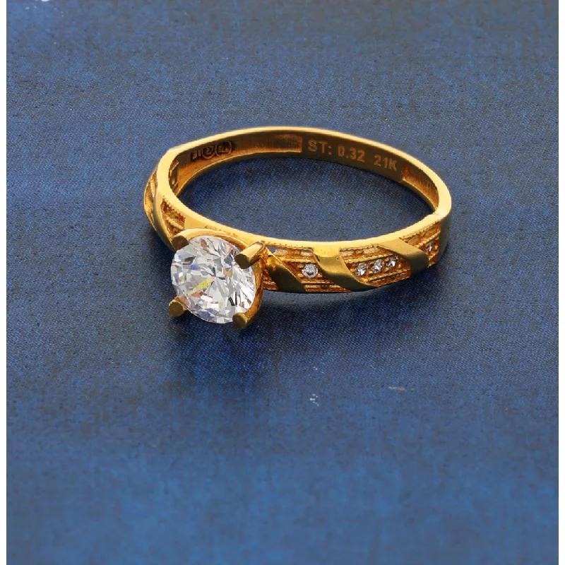 luxury wedding rings-Gold Sleek Twisted CZ Design Ring 21KT - FKJRN21K8862