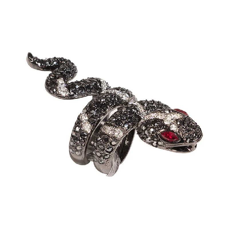 wedding rings for women with diamonds-Hematite And Crystal Snake Ring