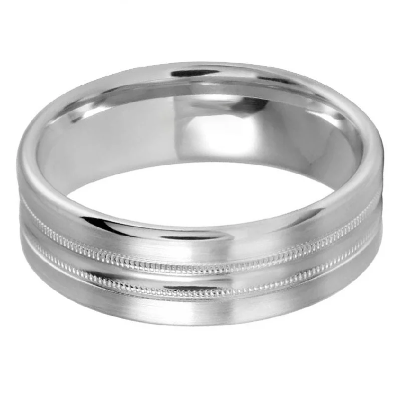 men’s wedding rings with diamonds-Milgrain Center 7mm Wedding Ring