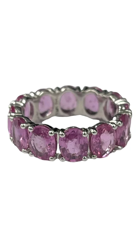 cubic zirconia rings-Natural Pink Sapphire Oval Shape Eternity Gem Ring Size 6