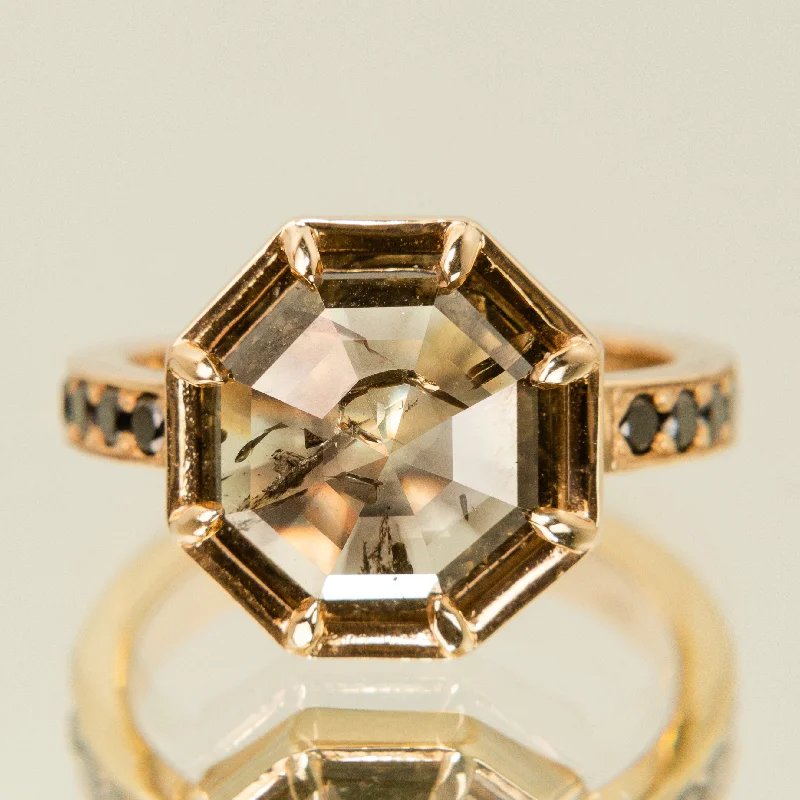 unique wedding bands-Octagonal Rose Cut Salt + Pepper Diamond Statement Ring