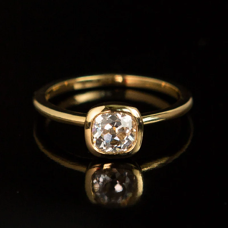 custom made rings-Old Mine Cut Diamond - Bezel Solitaire - 18k Yellow Gold