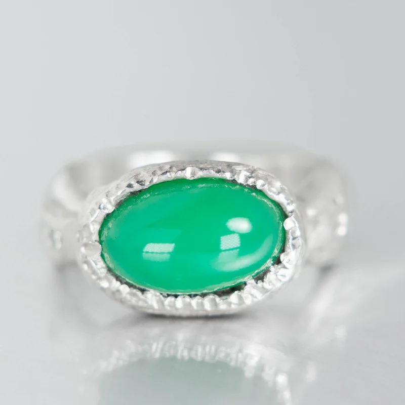 sterling silver rings-One of a Kind Relic Ring | Chrysoprase in Sterling Silver with Diamonds by Olivia Watts