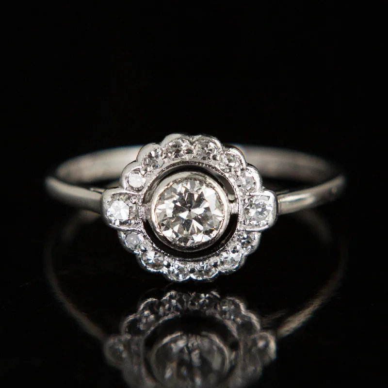 men’s gold rings-Platinum Diamond Halo Ring | Circa 1920