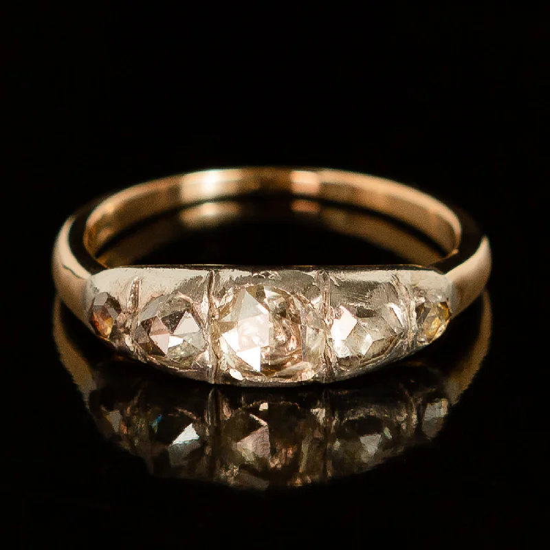 men’s diamond rings-Georgian Rose Cut Diamond Band in 14k gold + Sterling Silver