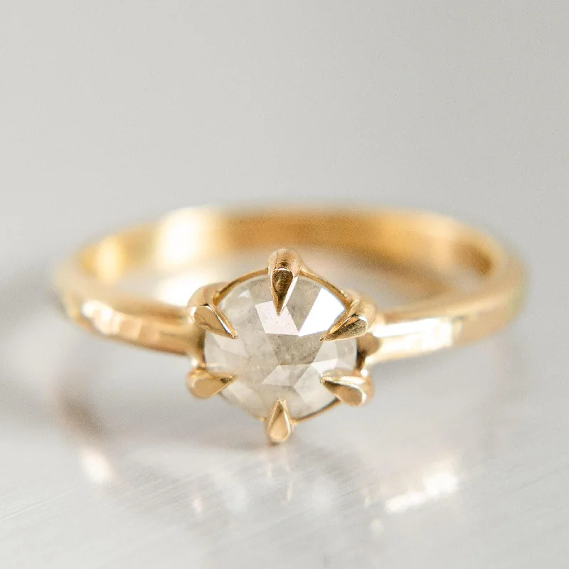 wedding rings with engraving-Rose-Cut Salt + Pepper Diamond Cypress Ring in 14k Yellow Gold