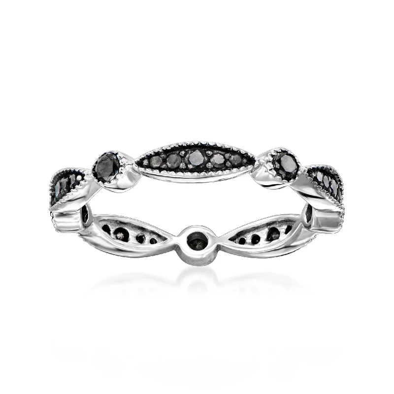 luxury rings for special occasions-Ross-Simons Black Diamond Ring in Sterling Silver