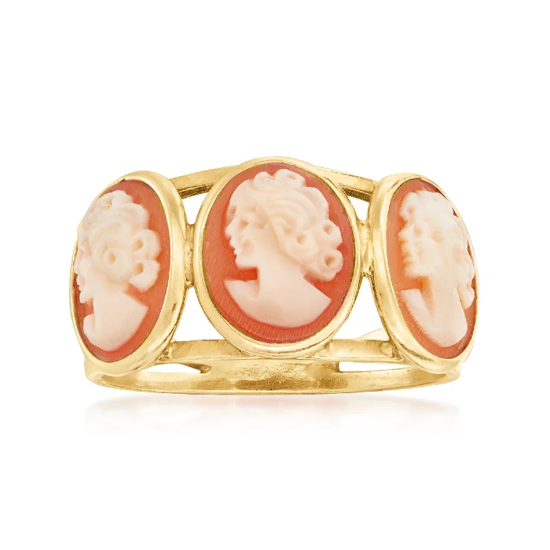 platinum engagement rings-Ross-Simons Italian Orange Shell Cameo Ring in 18kt Gold Over Sterling