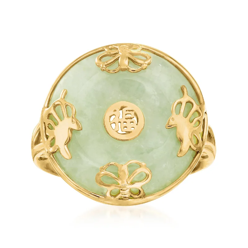 women’s eternity rings-Ross-Simons Jade "Good Fortune" Butterfly Ring in 18kt Gold Over Sterling