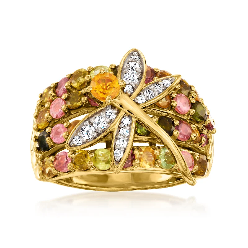 women’s fashion rings-Ross-Simons Multi-Gemstone Dragonfly Ring in 18kt Gold Over Sterling