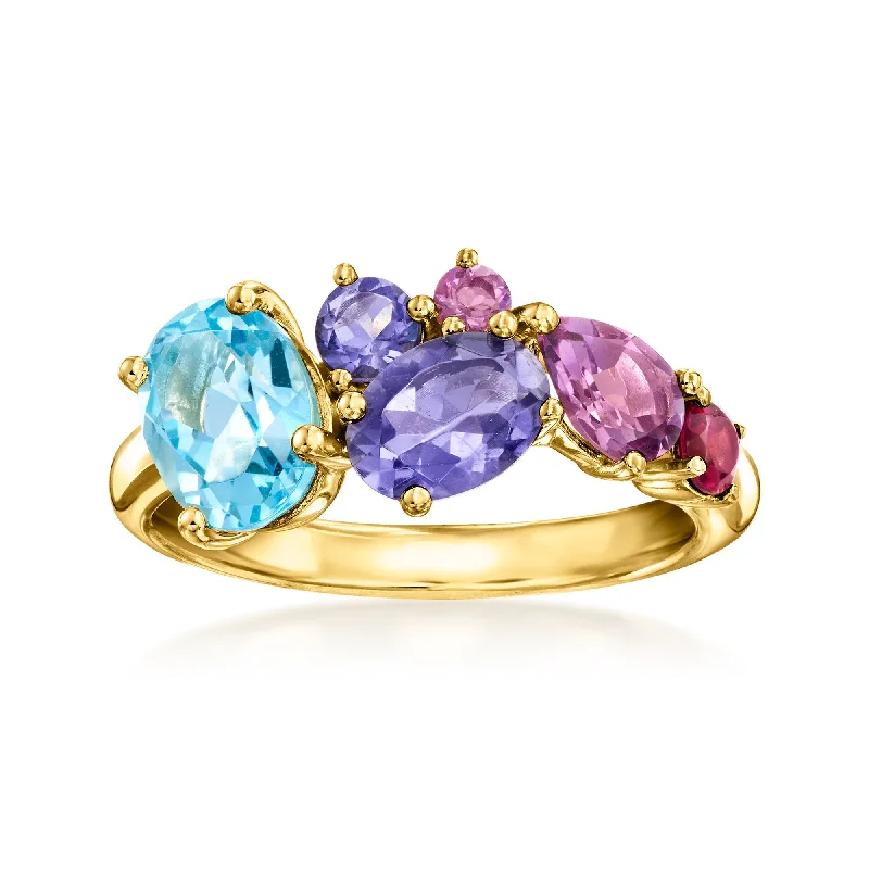 vintage rings for women-Ross-Simons Multi-Gemstone Ring in 18kt Gold Over Sterling