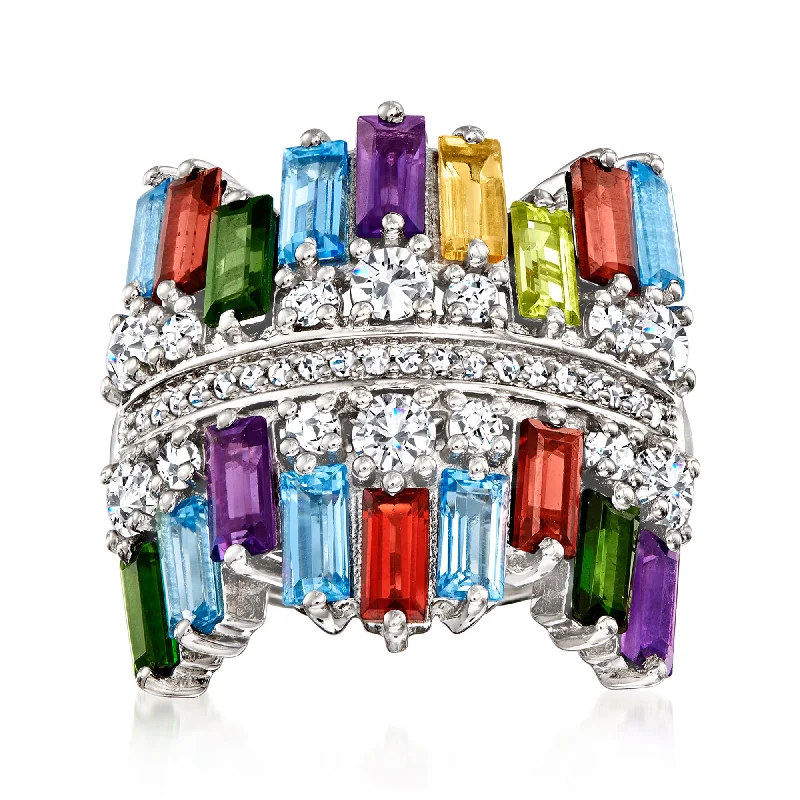 engagement rings with colored stones-Ross-Simons Multi-Gemstone Ring in Sterling Silver