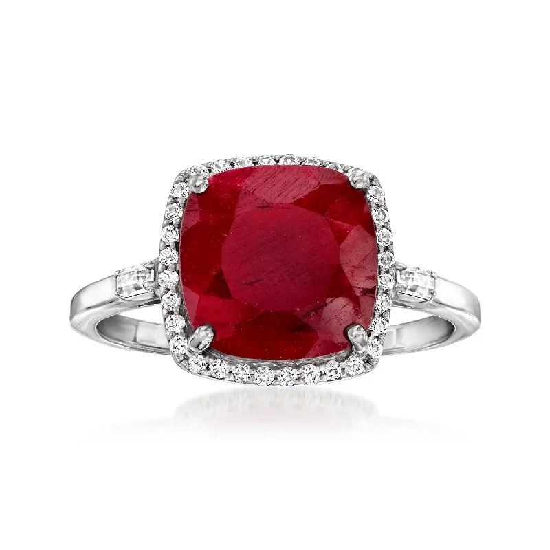 engagement rings for women-Ross-Simons Ruby and . White Topaz Ring in Sterling Silver