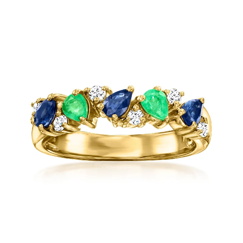 elegant engagement rings-Ross-Simons Sapphire and . Emerald Ring With . White Topaz in 18kt Gold Over Sterling