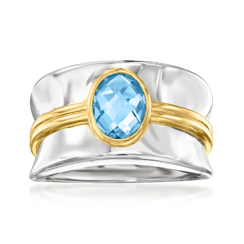 silver rings for men-Ross-Simons Swiss Blue Topaz Ring in 2-Tone Sterling Silver