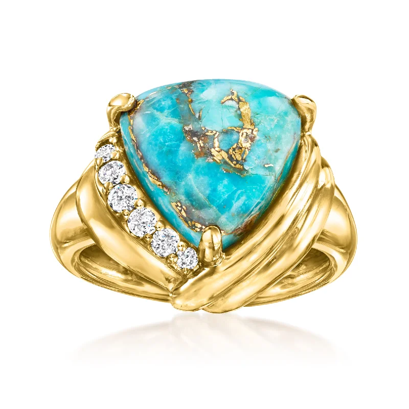 antique-style rings-Ross-Simons Turquoise and Diamond Ring in 18kt Gold Over Sterling