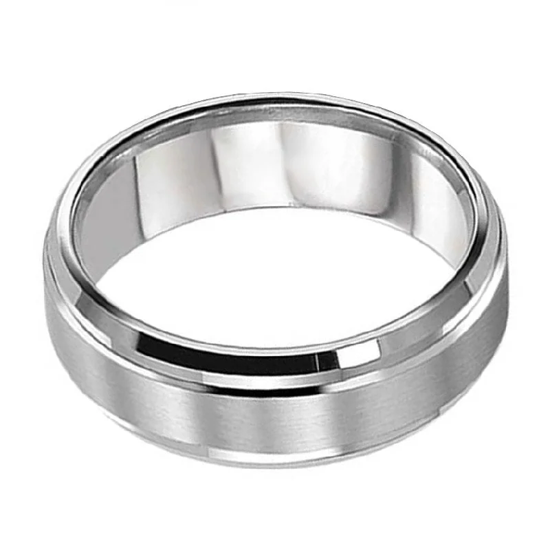 white gold engagement rings-Sandpaper Step Edge 7mm Wedding Ring