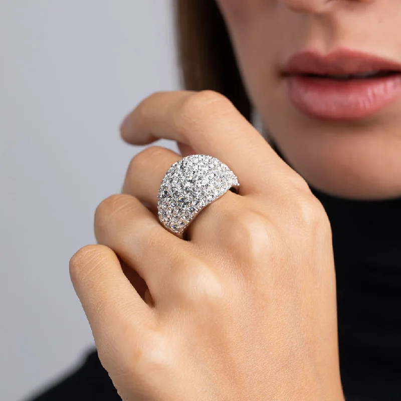 luxury fashion rings-Crystal Pavé Domed Ring