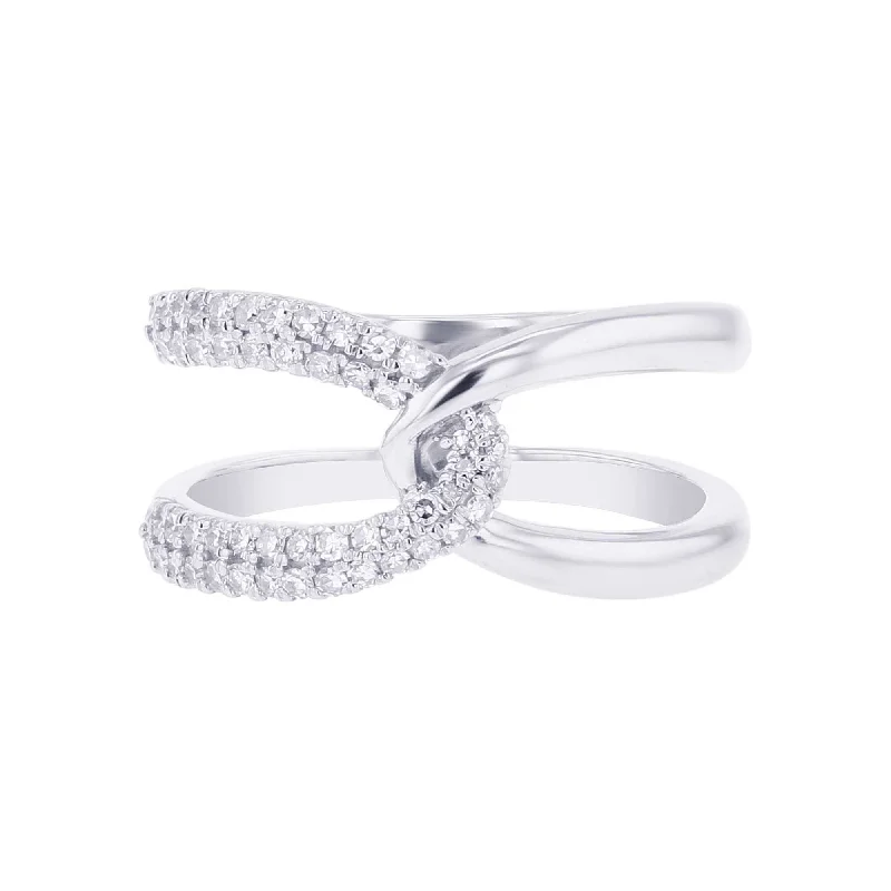 cheap wedding rings-Silver Interlacing Diamond Ring