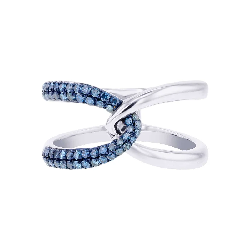 women’s fashion rings-Silver Interlacing Sky Blue Diamond Ring