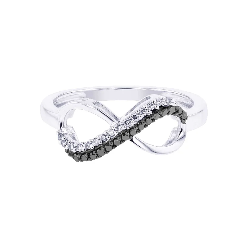 sterling silver rings-Silver Legacy Infinity Black and White Diamond Ring