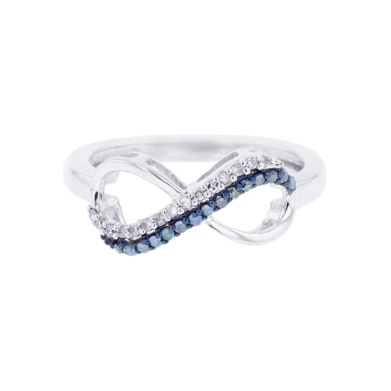 luxury engagement rings-Silver Legacy Infinity Sky Blue & White Diamond Ring