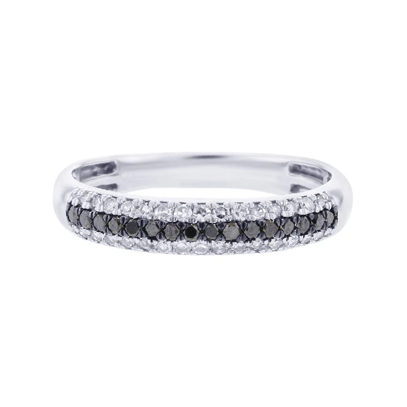 luxury rings for special occasions-Silver Linear Black and White Diamond Ring