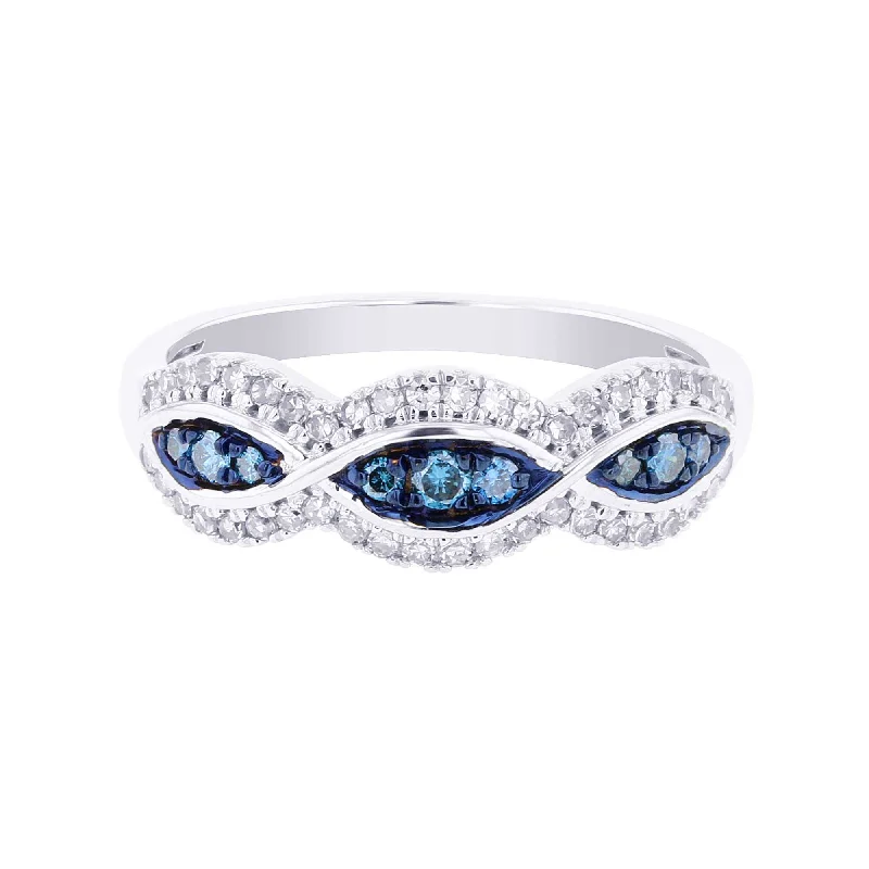 gold cocktail rings-Silver Sky Blue & White Eyelet Diamond Ring