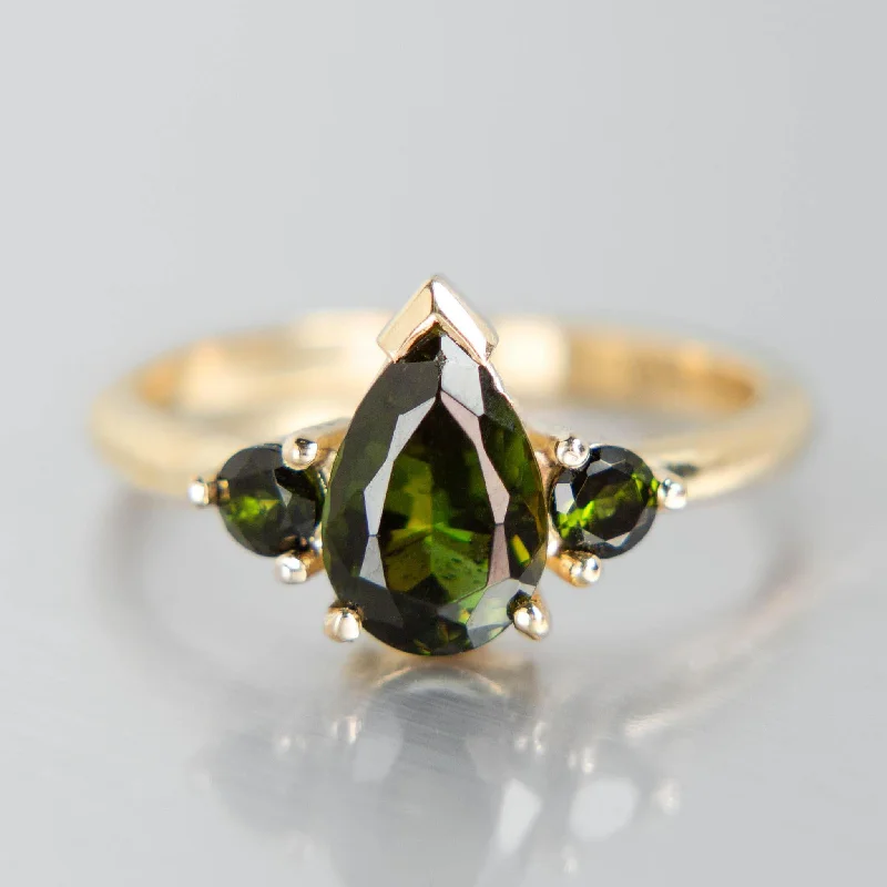 high-end engagement rings-Three Stone Tourmaline Ring in 14k Yellow Gold