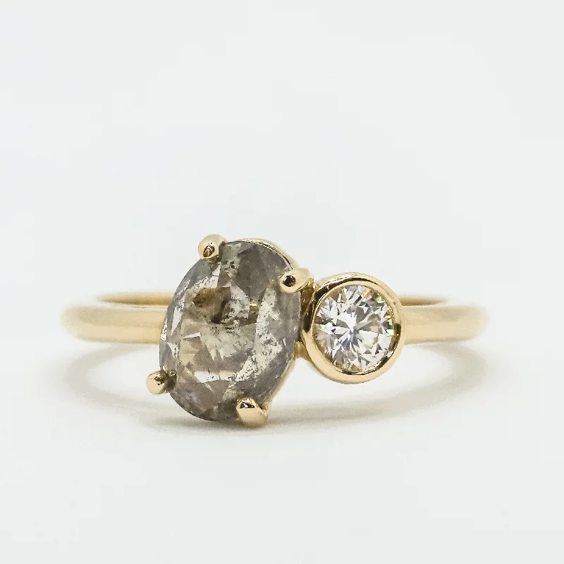 couples rings-Salt + Pepper Diamond Toi et Moi Ring in 14k Yellow Gold