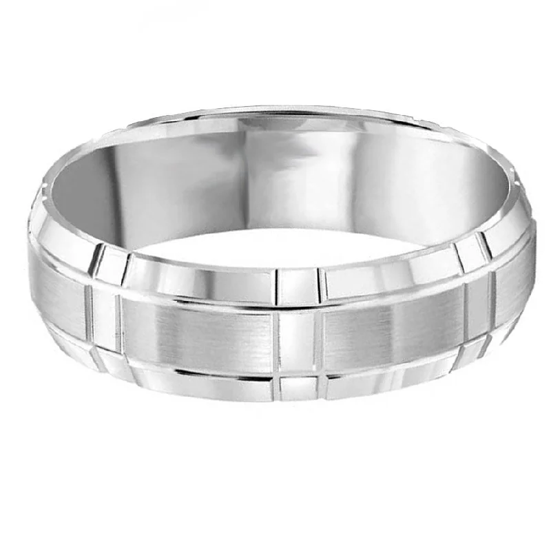 eternity rings for women-Tri-block Beveled Edge 6mm Wedding Ring