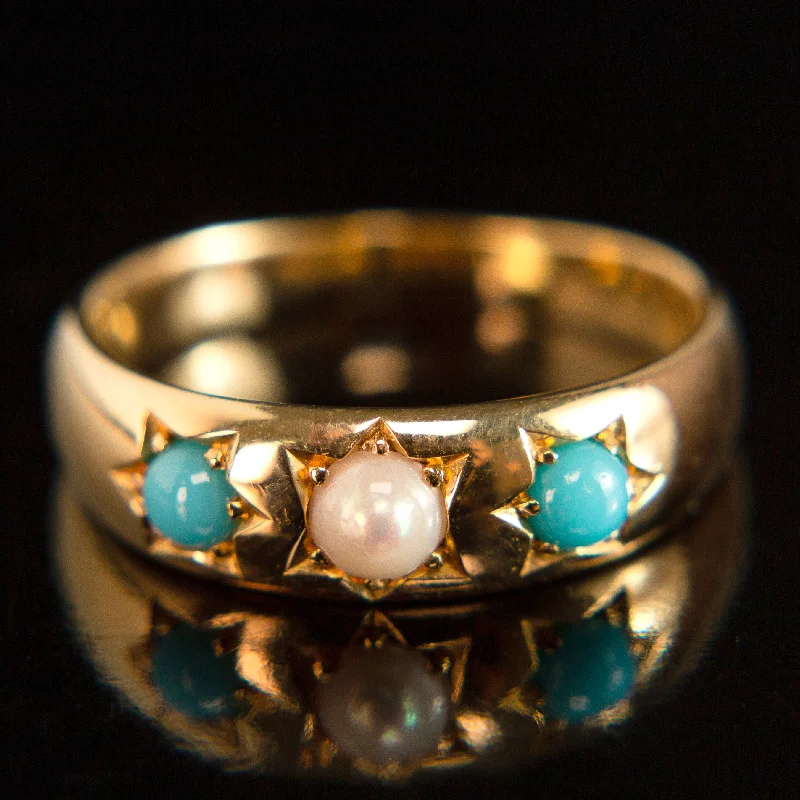 diamond rings for men-Turquoise + Pearl Ring | 18k Gold