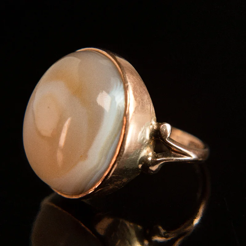 cubic zirconia wedding rings-Victorian Agate Cabochon Statement Ring in 12k Gold