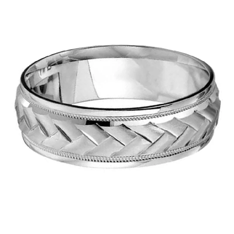 silver rings with gemstones-Woven Inlay 7mm Wedding Ring