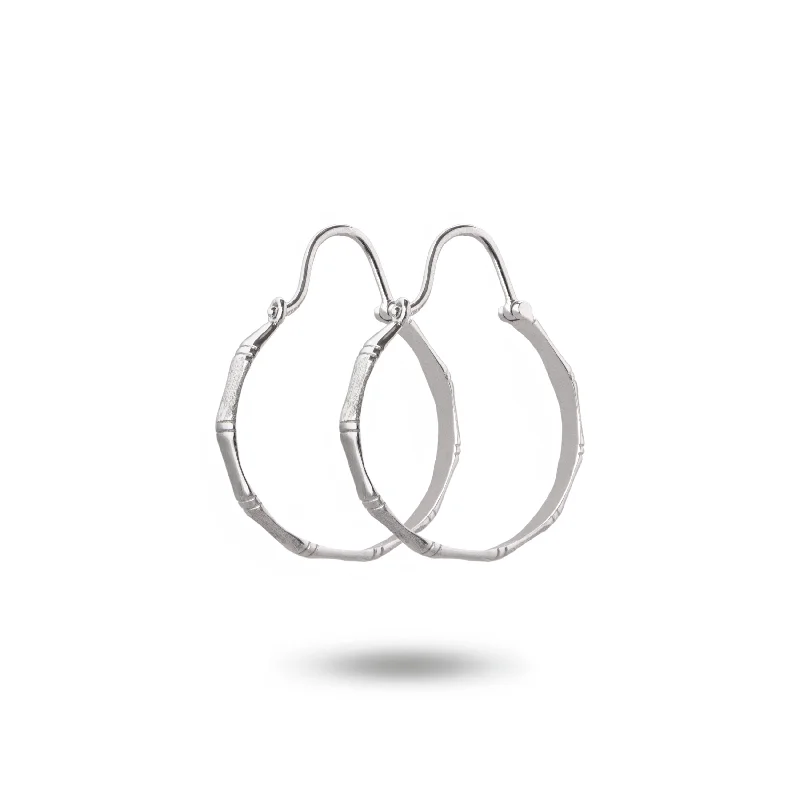 unique stud earrings for fashionistas -10K White Gold Bamboo Leaf Hoop Earrings