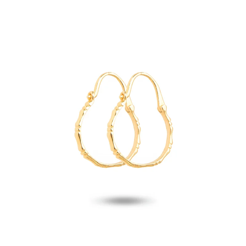 personalized stud earrings for gifts -Yellow Gold Bamboo Dangle Hoop Earrings