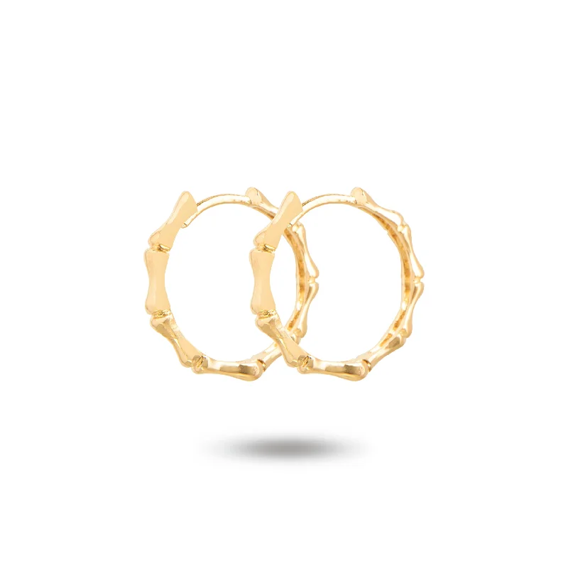 diamond stud earrings for women -Yellow Gold Bamboo Hoop Earrings