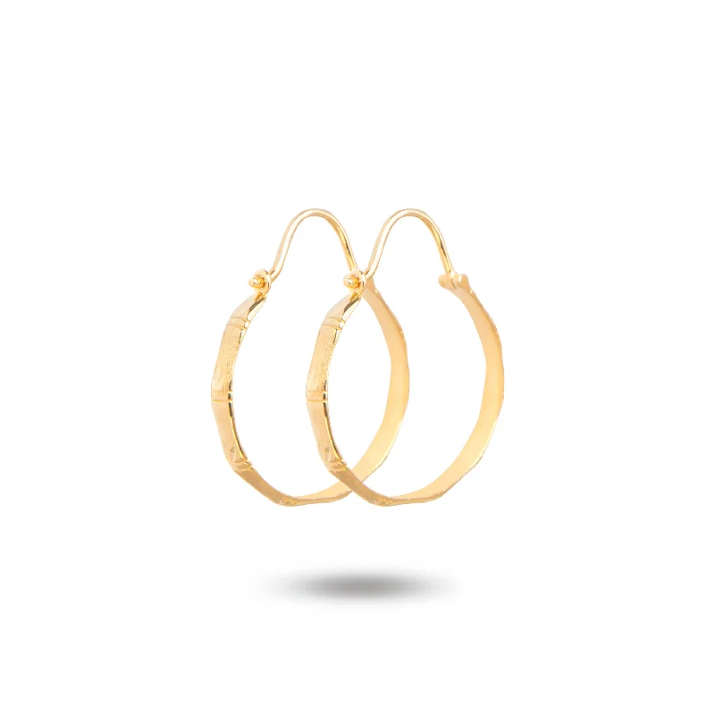 sapphire stud earrings for special occasions -10K Yellow Gold Bamboo Leaf Hoop Earrings