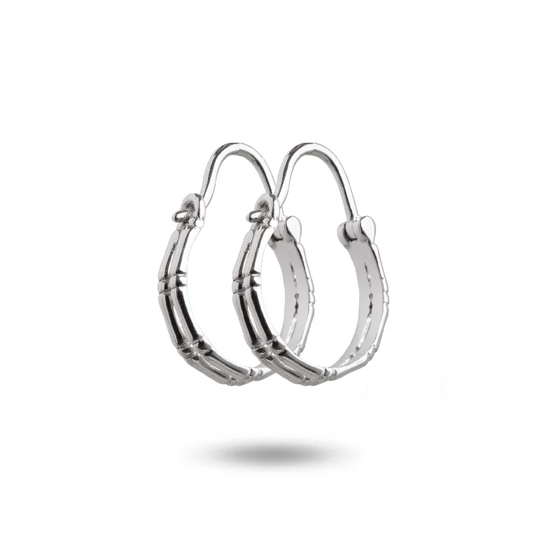 colorful stud earrings for everyday wear -14K White Gold Double Hoop Bamboo Earrings