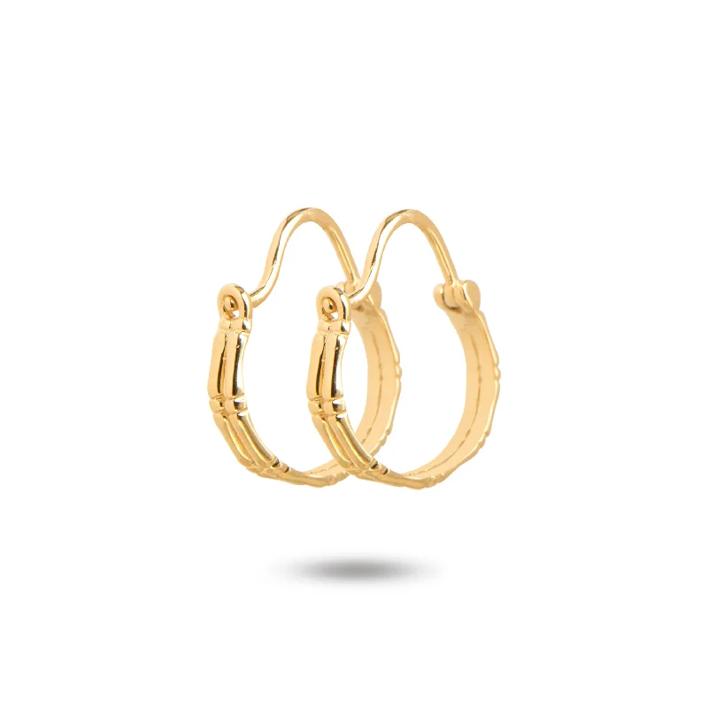 gold and silver stud earrings for women -14K Yellow Gold Double Hoop Bamboo Earrings