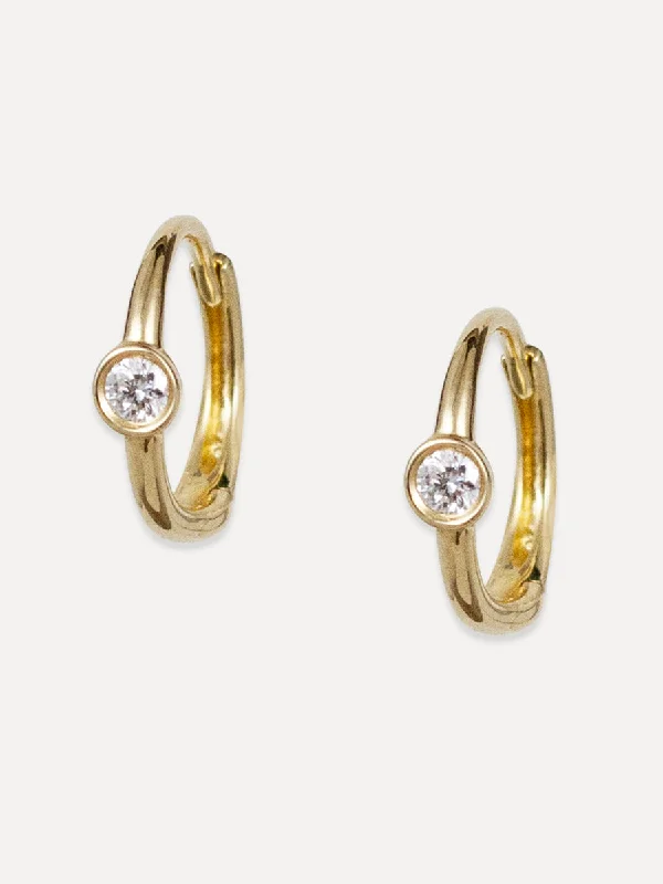 statement stud earrings for fashion lovers -14K Single Diamond Bezel Huggies