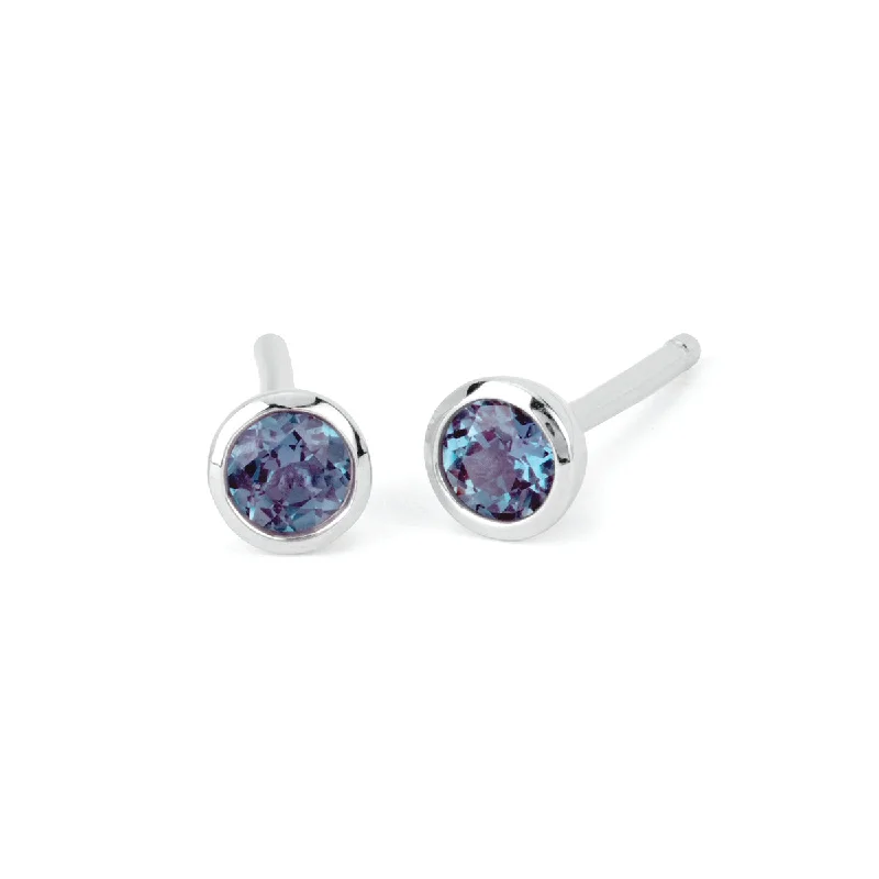 sterling silver gemstone stud earrings -Alexandrite Bezel Set Stud Earrings