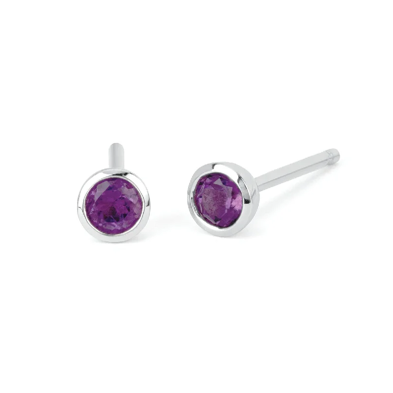 trendy flower stud earrings for women -Amethyst Bezel Set Stud Earrings