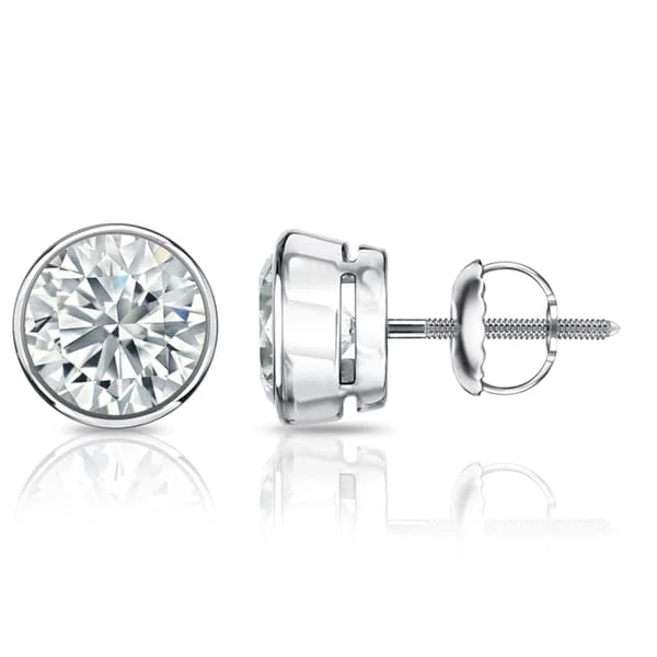 simple stud earrings for men -Auriya 1 1/2ctw Round Diamond Stud Earrings Bezel-set 18k Gold - GIA Certified