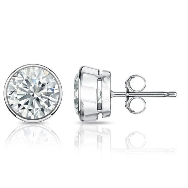 stylish stud earrings for everyday wear -Auriya 1 1/2ctw Round Diamond Stud Earrings Bezel-set Platinum - Certified