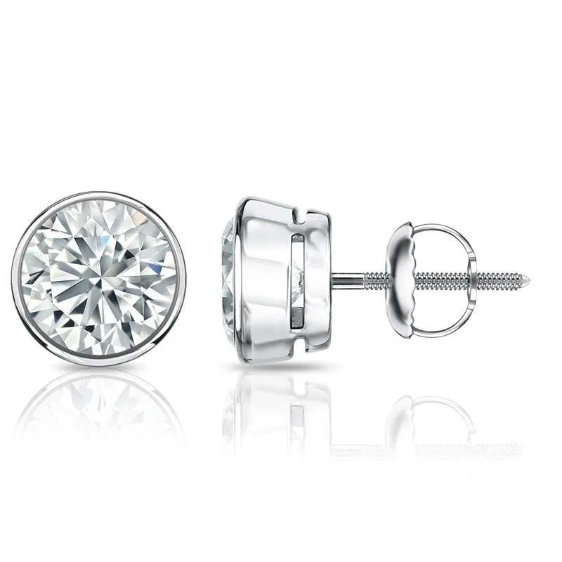 silver geometric stud earrings for women -Auriya 1 1/5ctw Round Diamond Stud Earrings Bezel-set 18k Gold - GIA Certified